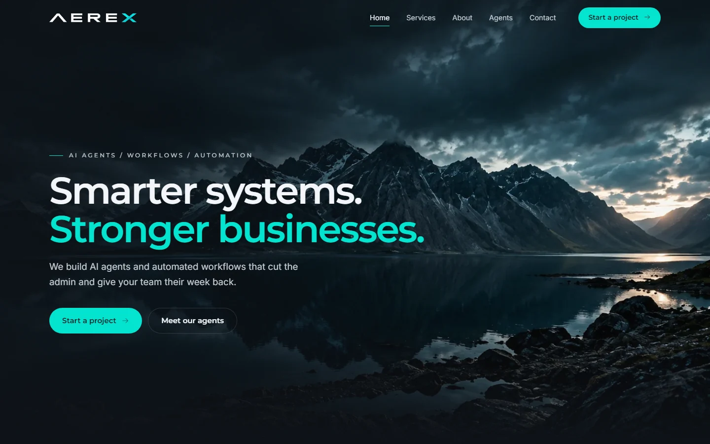 The AEREX website home page, designed and built by AEREX